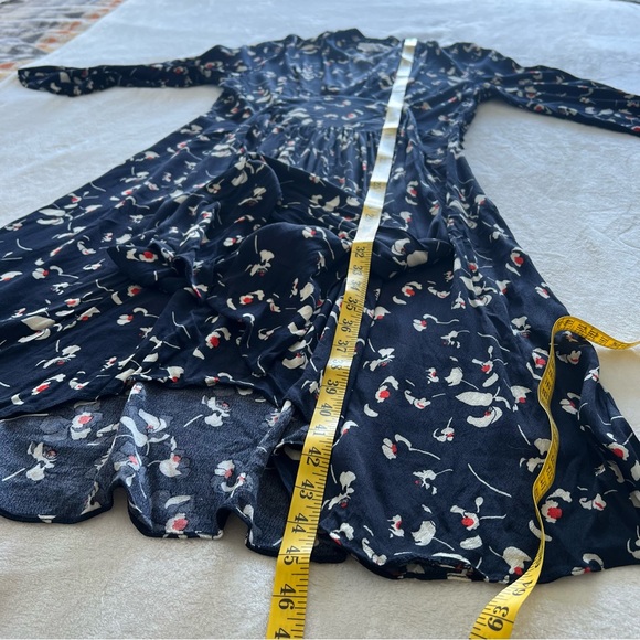 ba&sh Silia Shirred Floral-Print Crepe Dress in Marine LARGE - Picture 9 of 9